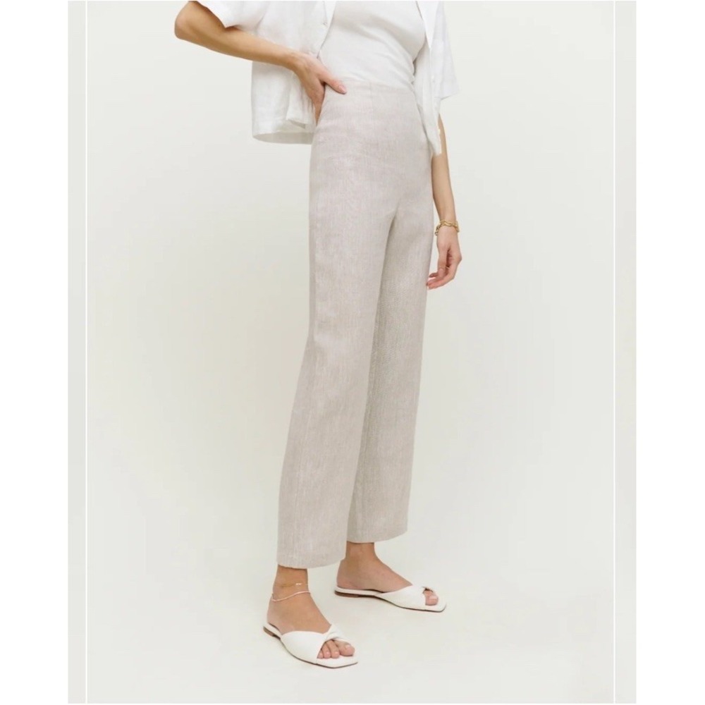 Reformation Poppy Linen Pants Woman's Size 8 High Slim Waist Oatmeal NWT 29x30